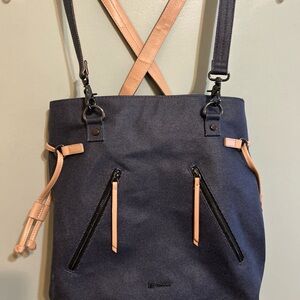 Sherpani Navy and Tan Leather & Coated Canvas Women's Tempest Backpack